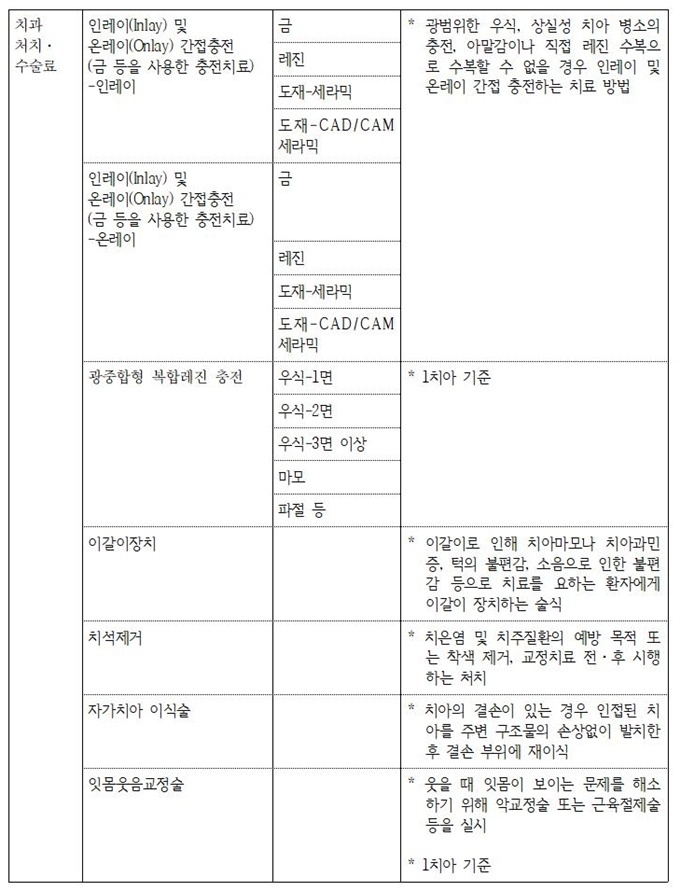 치과 비급여 진료비용 공개항목