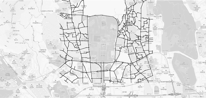 MMCA와 주변 환경의 Axial map(1㎞)