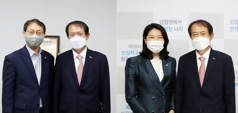 김성주 의원과 박태근 회장(사진 좌), 신현영 의원과 박태근 회장(사진 우)