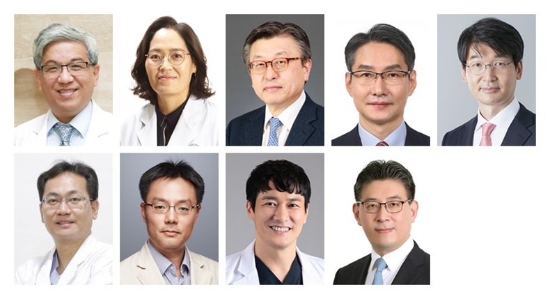위줄 왼쪽부터 김선종 회장, 김좌영 대회장, 함병도 원장, 박휘웅 원장, 홍순재 원장, 임현필 교수, 이원섭 교수, 김재영 교수, 최성호 원장