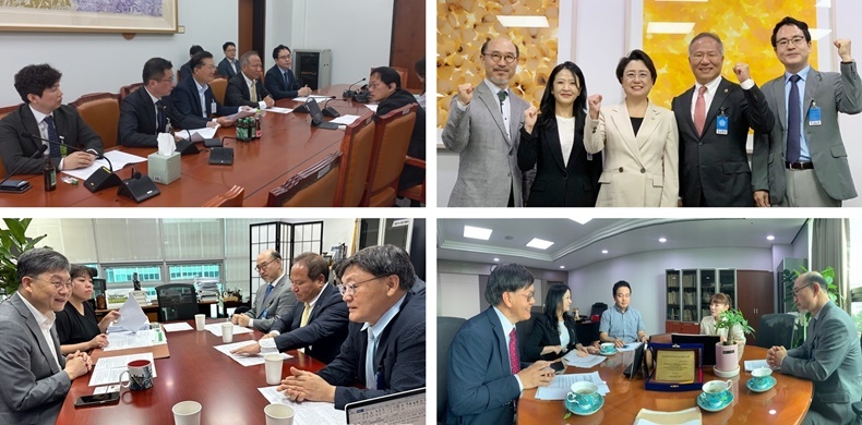 서울지부를 비롯한 3개 단체 의료인면허취소법대응TF는 22대 국회 개원과 동시에 관련법 개정을 위해 대국회 설득에 나서고 있다(위좌로부터 박주민 위원장, 김선민 의원, 김윤 의원, 김예지 의원 면담 모습).