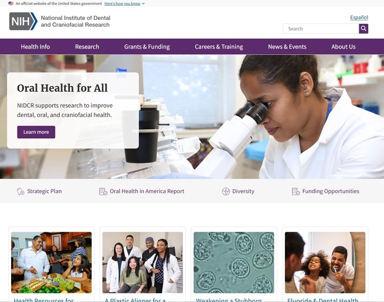 미국 국립치과두개안면연구소(National Institute of Dental and Craniofacial Research, NIDCR) 누리집