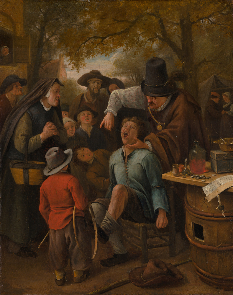 이를 뽑는 사람 / The Tooth-Puller(얀 스테인. 캔버스에 유화, 32.5x26cm, 1651년, 마우리츠호이스)