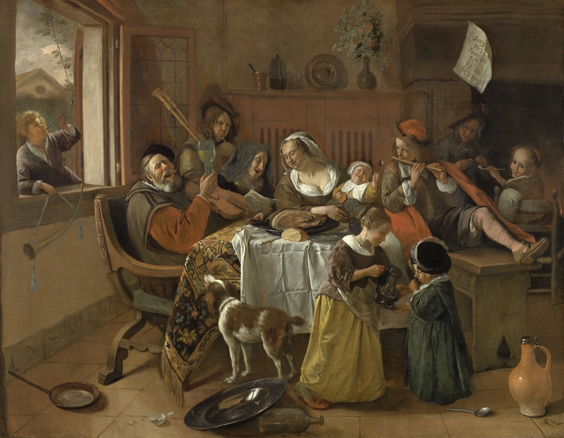 즐거운 가족 / The Merry Family(얀 스테인. 캔버스에 유화, 110.5x141cm, 1668년, 암스테르담 국립미술관)